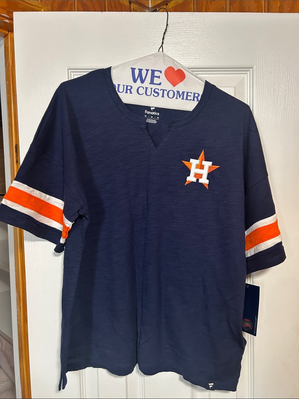 Fanatics Navy Kids Houston Astros Tee with Orange & White Stripes